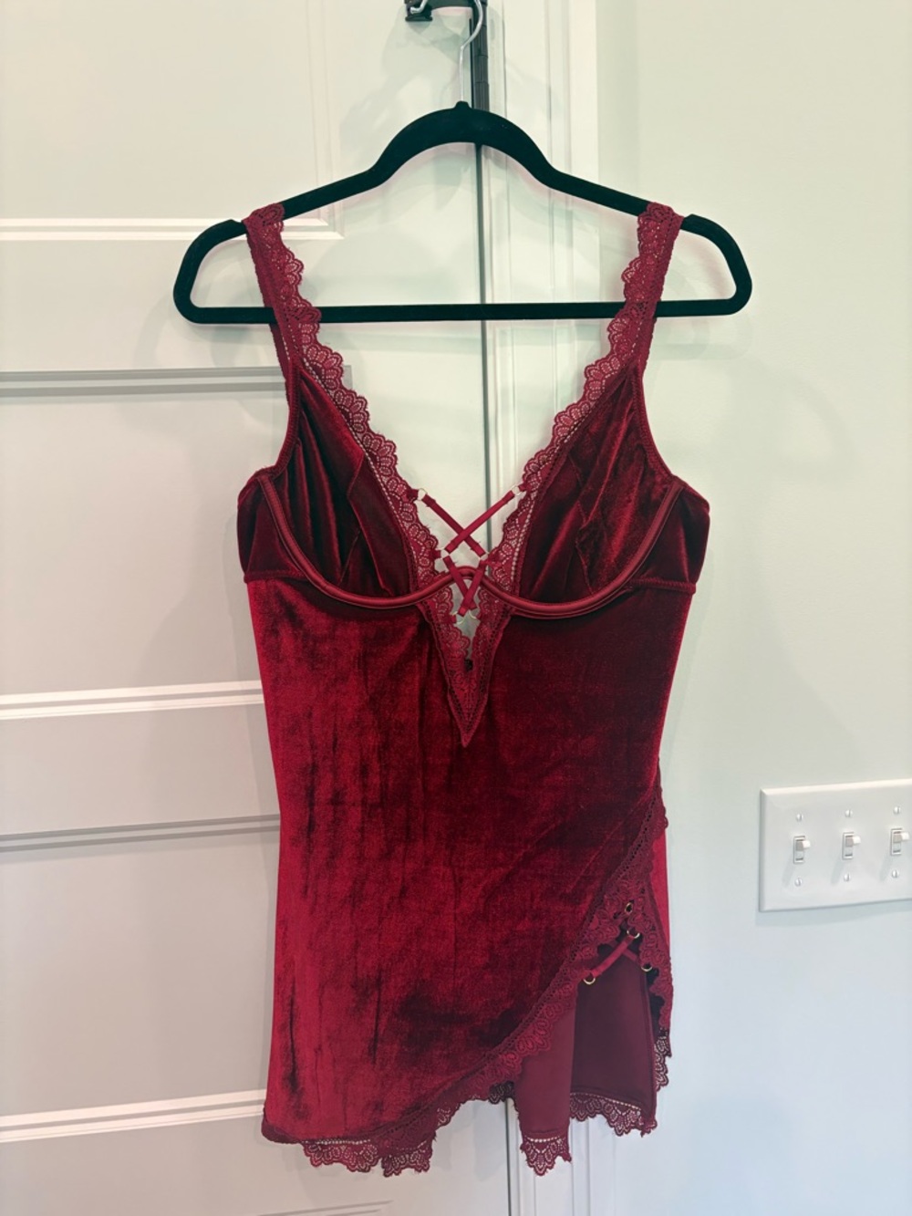 Fashion Nova Wine Red Velvet Lace Trim Chemise